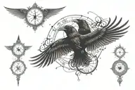 ravens flying clocks and compass  tattoo design idea
