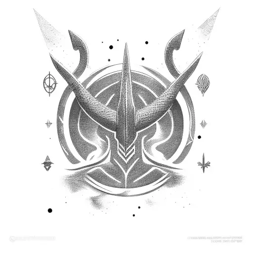 Exu trident with a celestial background tattoo design idea