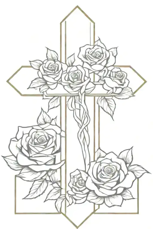 transparent thick cross with roses in the backround tattoo design idea