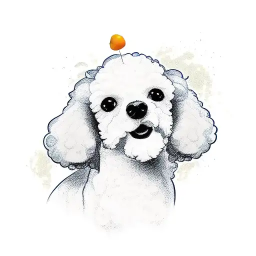 apricot and white toy poodle with longer ears swimming in a bikini tattoo design idea