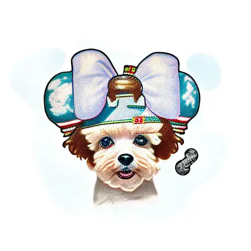 Traditapricot cockapoo who looks more like a toy poodle with longer ears wearing a 1950s swim cap swimming tattoo design idea