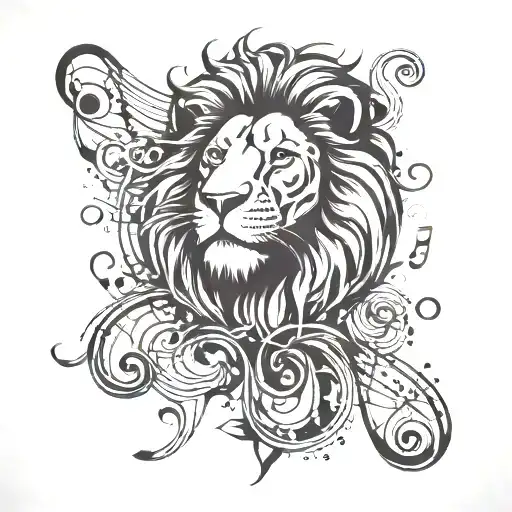 lion and music notes forming tattoo design idea