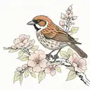 sparrow with pink flowers tattoo design idea