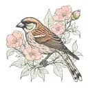 sparrow with pink flowers tattoo design idea