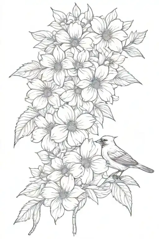 dogwood, dahlia, peony, lily, gladiolus, Gerber daisy and a cardinal tattoo design idea