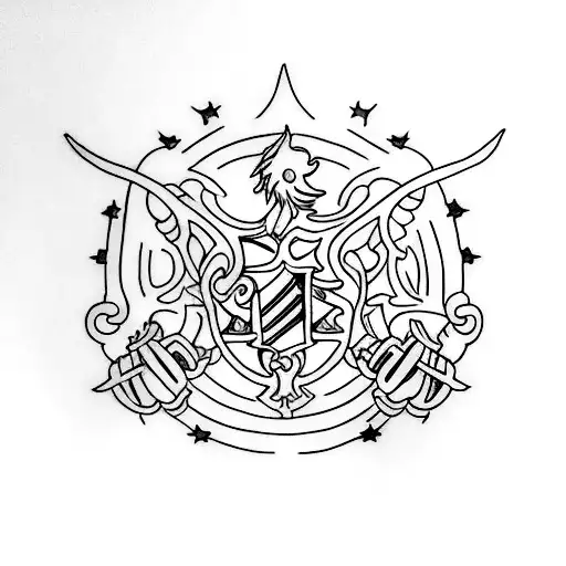 Uma tatuagem em estilo esboço de Harry Potter voando em um Nimbus 2000, com um rastro de marcas de pneus abaixo, simboli tattoo design idea
