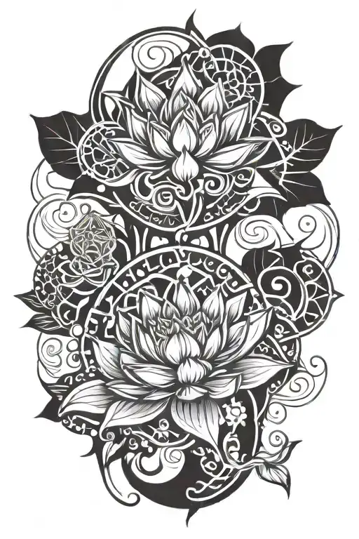 lotus flower and tree of life, eye of osiris and aquarius sign  tattoo design idea