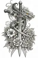 Sword with flowers and dragon tattoo design idea