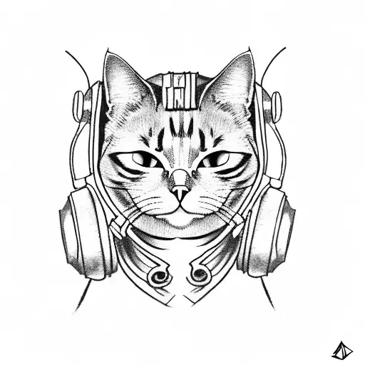 cat shinobi with headphones on head and crow on shelder tattoo design idea