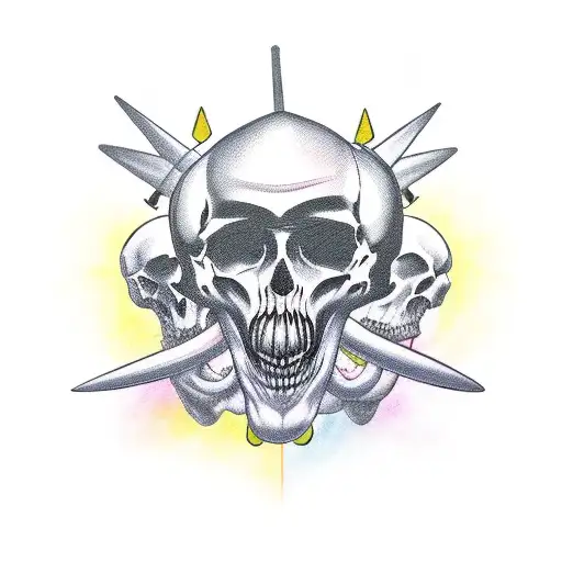 occult jester juggling skulls tattoo design idea