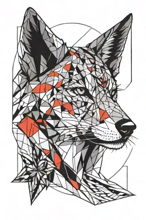 A delicate light tattoo for a girl. Forearm. Black with red elements. With lines and some kind of animal. Small and howl tattoo design idea