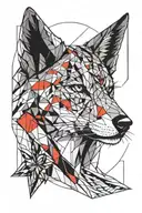 A delicate light tattoo for a girl. Forearm. Black with red elements. With lines and some kind of animal. Small and howl tattoo design idea
