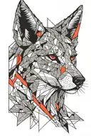 A delicate light tattoo for a girl. Forearm. Black with red elements. With lines and some kind of animal. Small and howl tattoo design idea