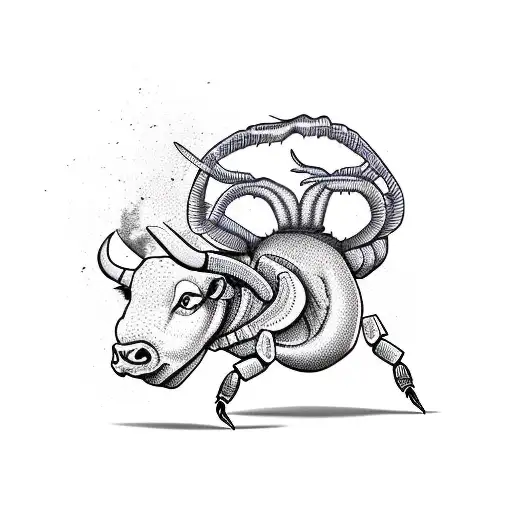 bull looking at a scorpion tattoo design idea