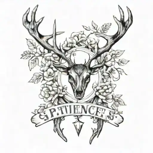 Deer antlers surrounding words "Patience & Strength"  tattoo design idea