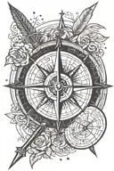 compass arrow Roman numerals tattoo design idea