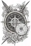 compass arrow Roman numerals tattoo design idea
