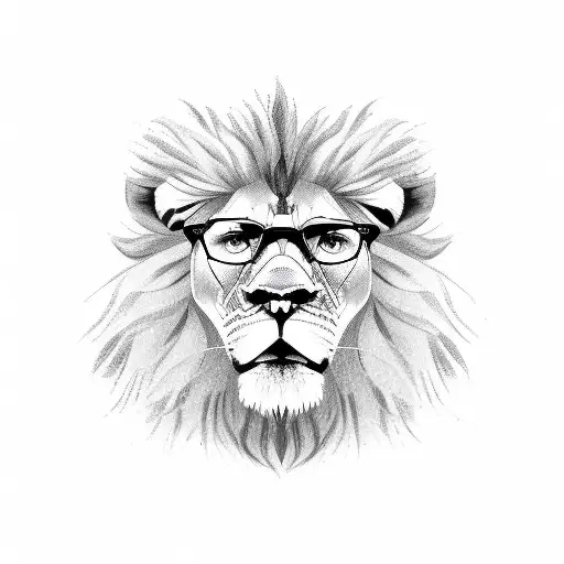 A lion wearing glasses and holding a popcorn bucket tattoo design idea