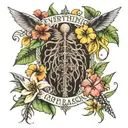 everything happens for a reason spine back tattoo with tropical flowers tattoo design idea