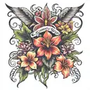 everything happens for a reason spine back tattoo with tropical flowers tattoo design idea