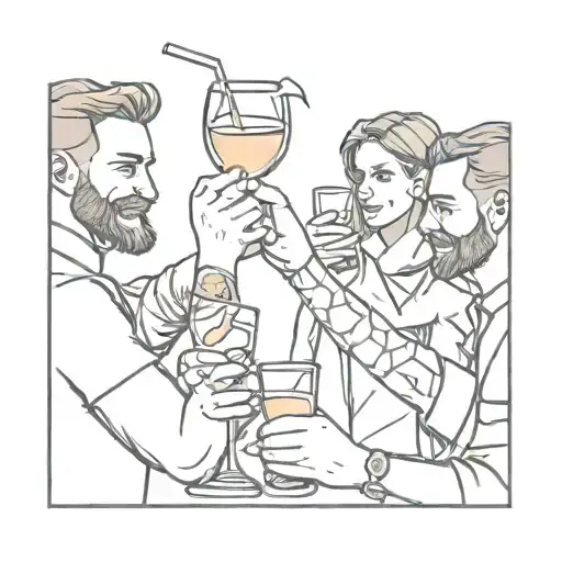 Gaming friends toasting drinks tattoo design idea