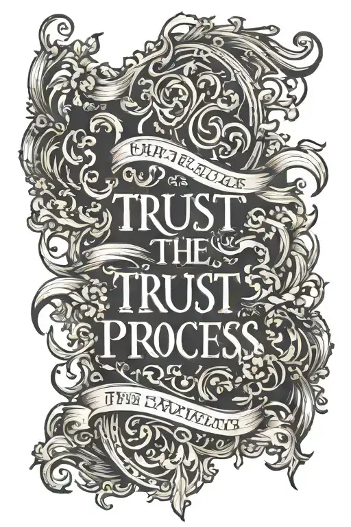 I want to write "Trust the process" in calligraphic writing style. and let there be shadows around tattoo design idea