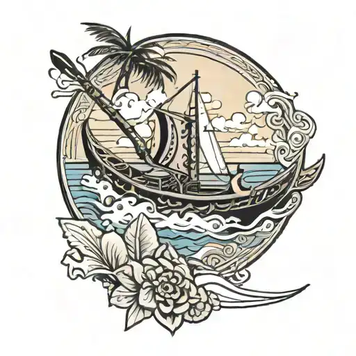 outrigger canoe gliding tattoo design idea