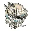 outrigger canoe gliding tattoo design idea