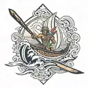 outrigger canoe gliding tattoo design idea