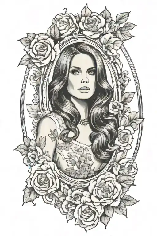 Lana Del Rey portrait in picture frame tattoo design idea