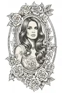 Lana Del Rey portrait in picture frame tattoo design idea