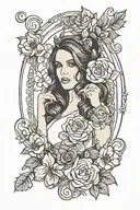Lana Del Rey portrait in picture frame tattoo design idea
