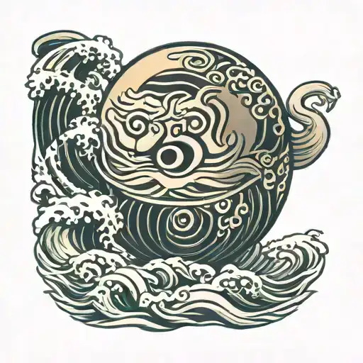 daruma doll and wave tattoo design idea