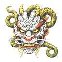 snake japanese oni mask tattoo design idea