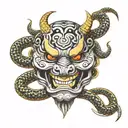 snake japanese oni mask tattoo design idea