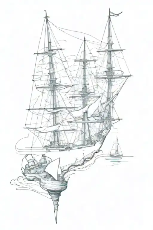 three masts and animals in nature tattoo design idea