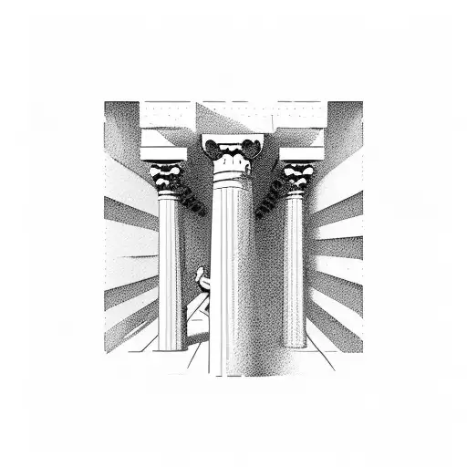 parthenon with a greek statue and the letter φ tattoo design idea