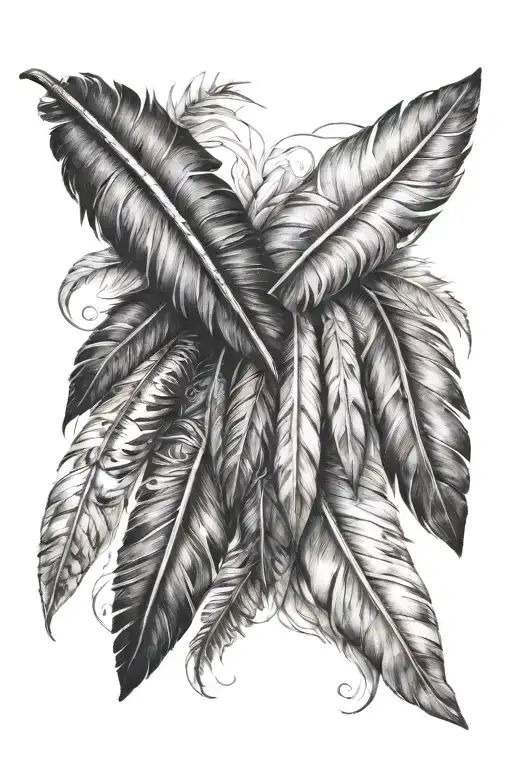 5 feathers represent family holding hands tattoo design idea