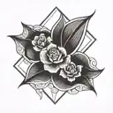 A stylized diamond flower with each child's initial hidden within the petals, a unique representation of maternal love tattoo design idea