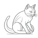 a small linear cat whit helmet on, on the background a ball of wool whit ring like saturn tattoo design idea