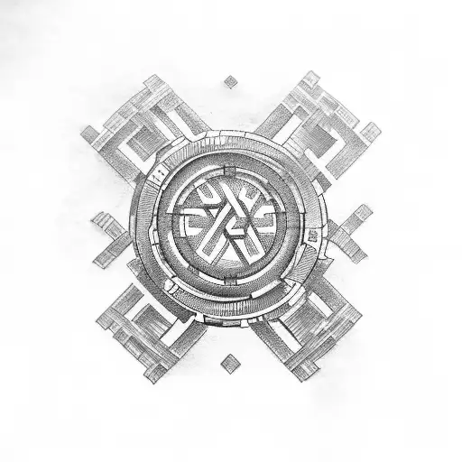 Germanic rune symbols intertwined with mechanical gears tattoo design idea