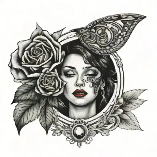 A motherhood themed tattoo with jewel tones and retro 90s elements tattoo design idea