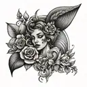 A motherhood themed tattoo with jewel tones and retro 90s elements tattoo design idea