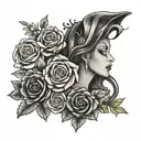 A motherhood themed tattoo with jewel tones and retro 90s elements tattoo design idea