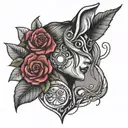 A motherhood themed tattoo with jewel tones and retro 90s elements tattoo design idea
