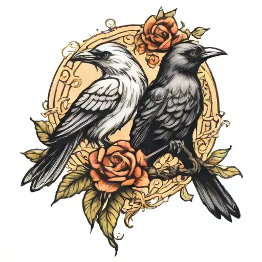 mockingbird and crow tattoo design idea