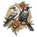 mockingbird and crow tattoo design idea