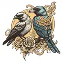 mockingbird and crow tattoo design idea