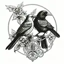 mockingbird and crow tattoo design idea