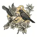 mockingbird and crow tattoo design idea